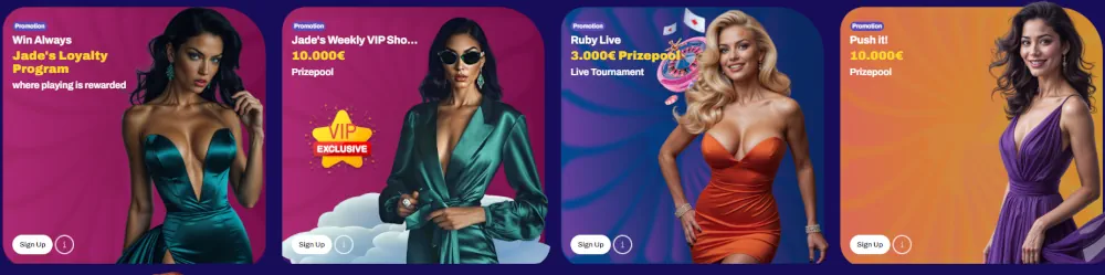 Seção de especiais do Candy Spinz destacando status VIP, desafios e caranguejo bônus.